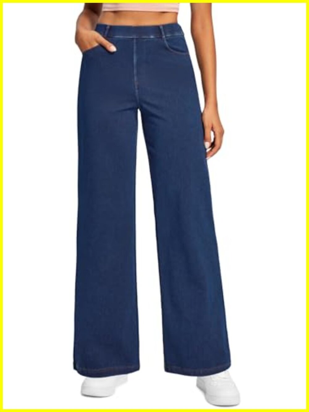 Wide Leg Pull On Stretch Jeans for Women High Rise Sweatpant Denim